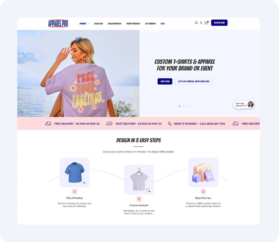 Custom Apparel Store — UI concept