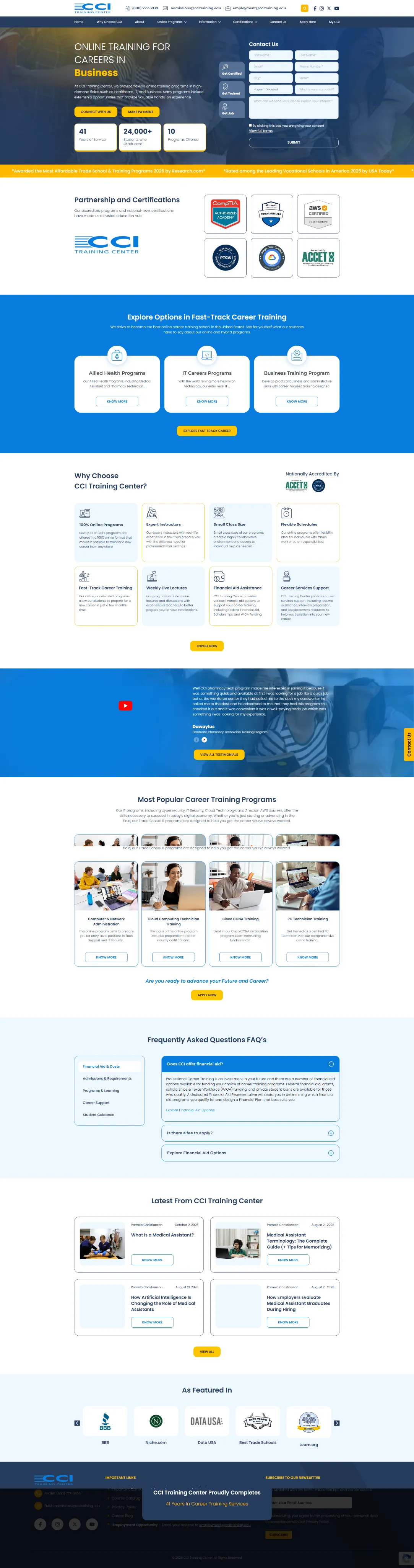 CCI Training Center website design