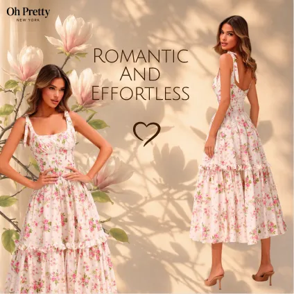 Romantic and effortless floral dresses ad