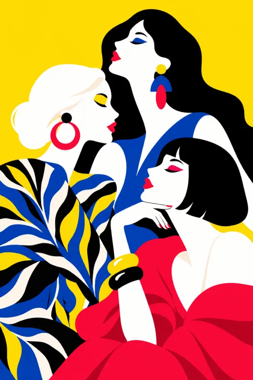 Pop art trio in cobalt and red